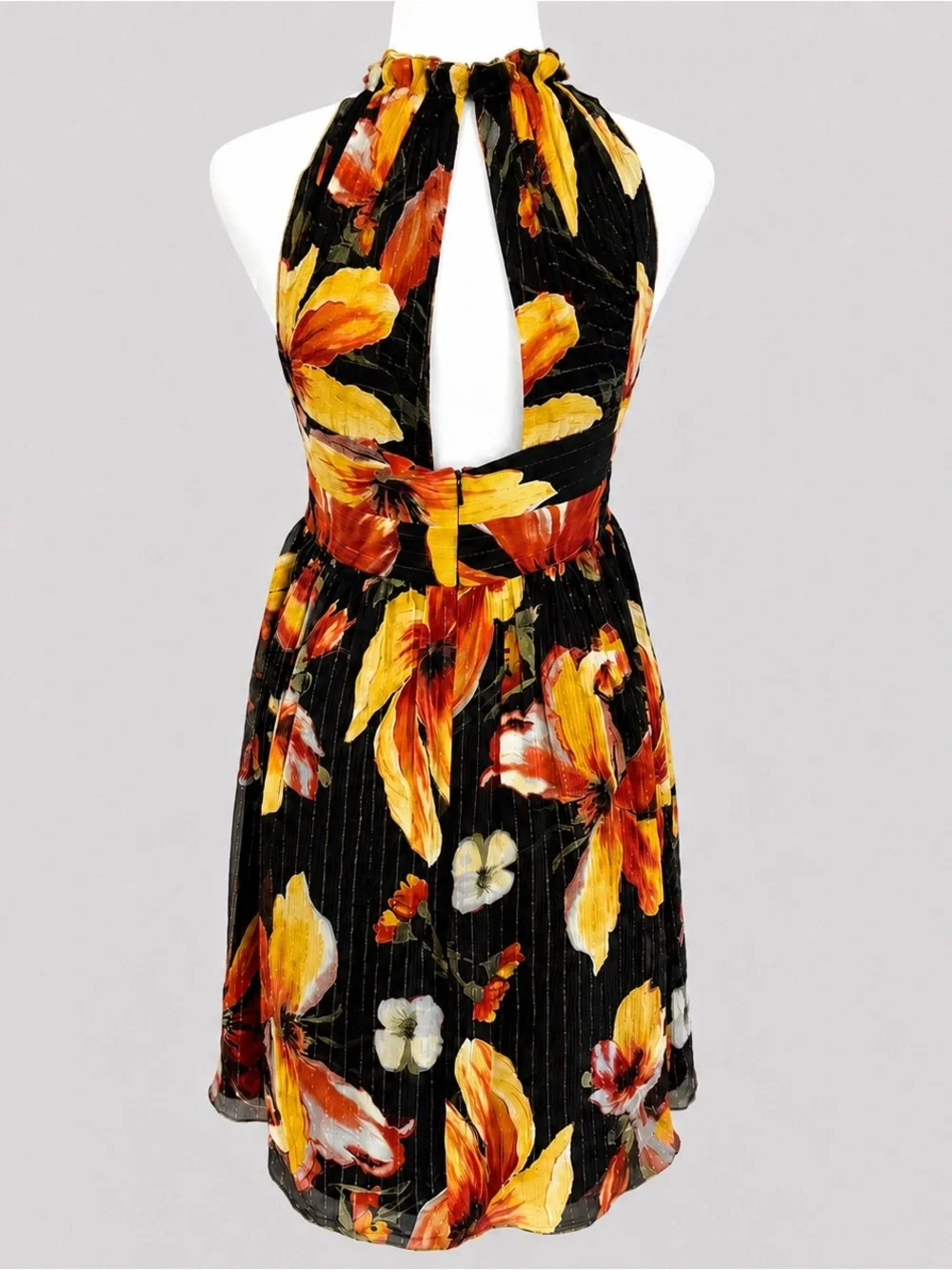 Anna Sui for Anthropologie Nagia Iris Silk Halter Dress Size 4 Floral Metallic